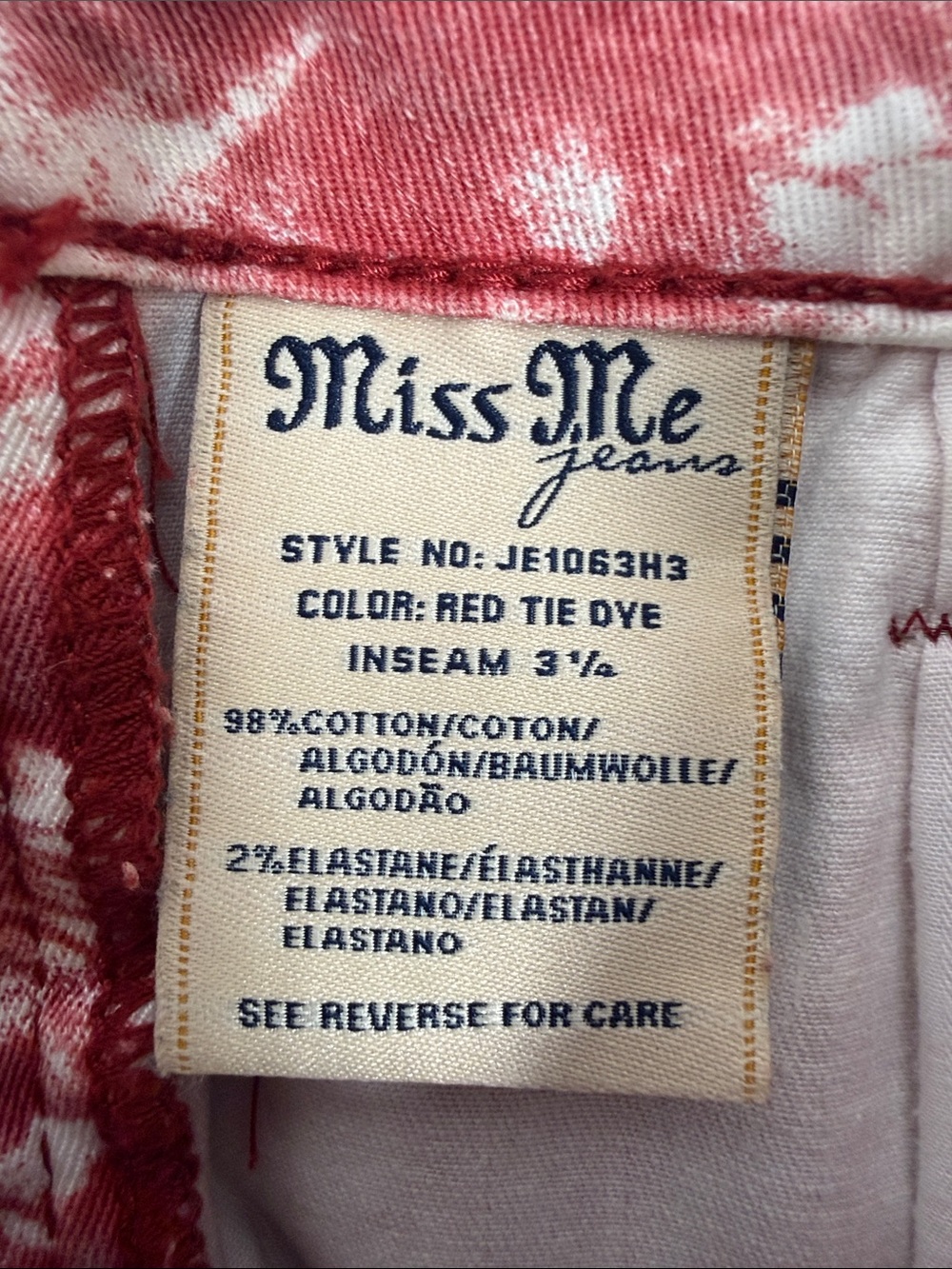 Miss Me Red Tie-Dye Denim Cutoff Shorts with Stud Accents - Picture 5 of 5